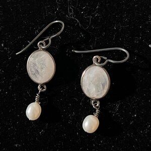 Earrings - modern silver and pearl drops